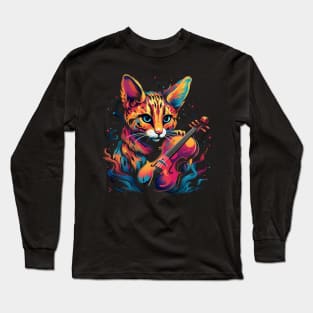 Serval Playing Violin Long Sleeve T-Shirt